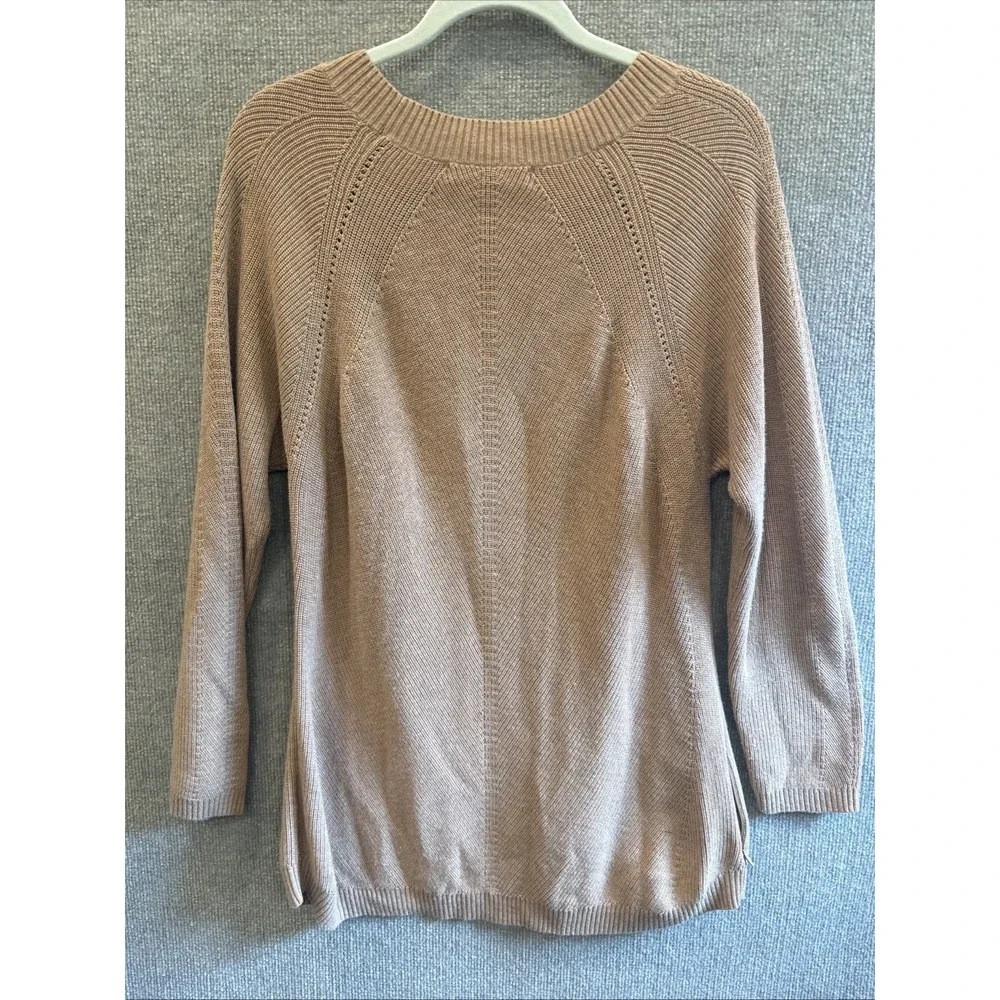 TITLE NINE | Extra Fine Merino Wool Blend Contrast Details Sweater Tan Sz Large